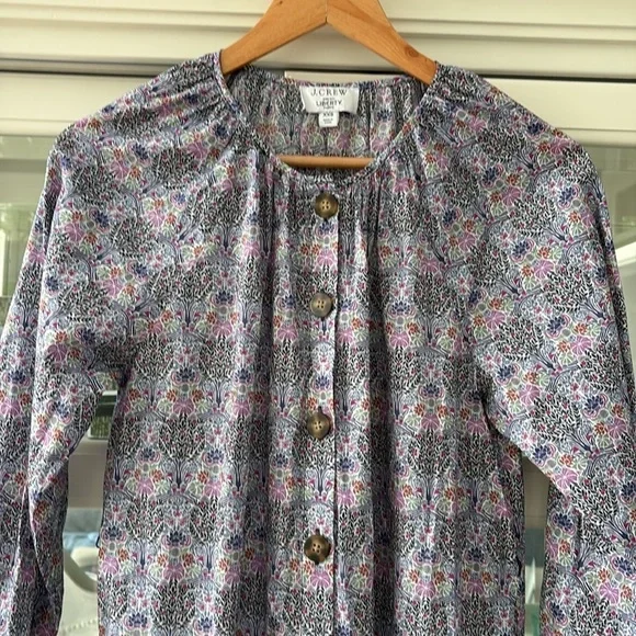 J Crew and Liberty Fabric Tie Sleeve Button Front Organic Cotton Dress Size XXS - Picture 6 of 11